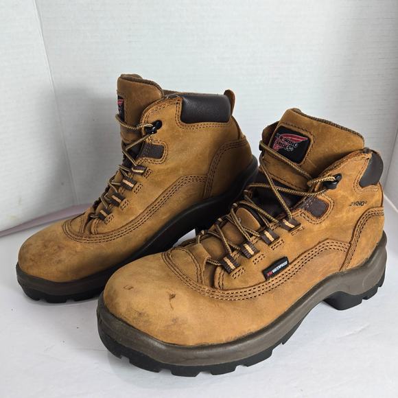 Red Wing Women's Size 8.5 Brown Work Boots Steel Toe Waterproof Slip Resistant - Picture 4 of 10